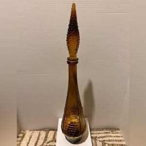 Vintage MCM Amber Empoli Genie Decanter w/ Hobnail Stopper